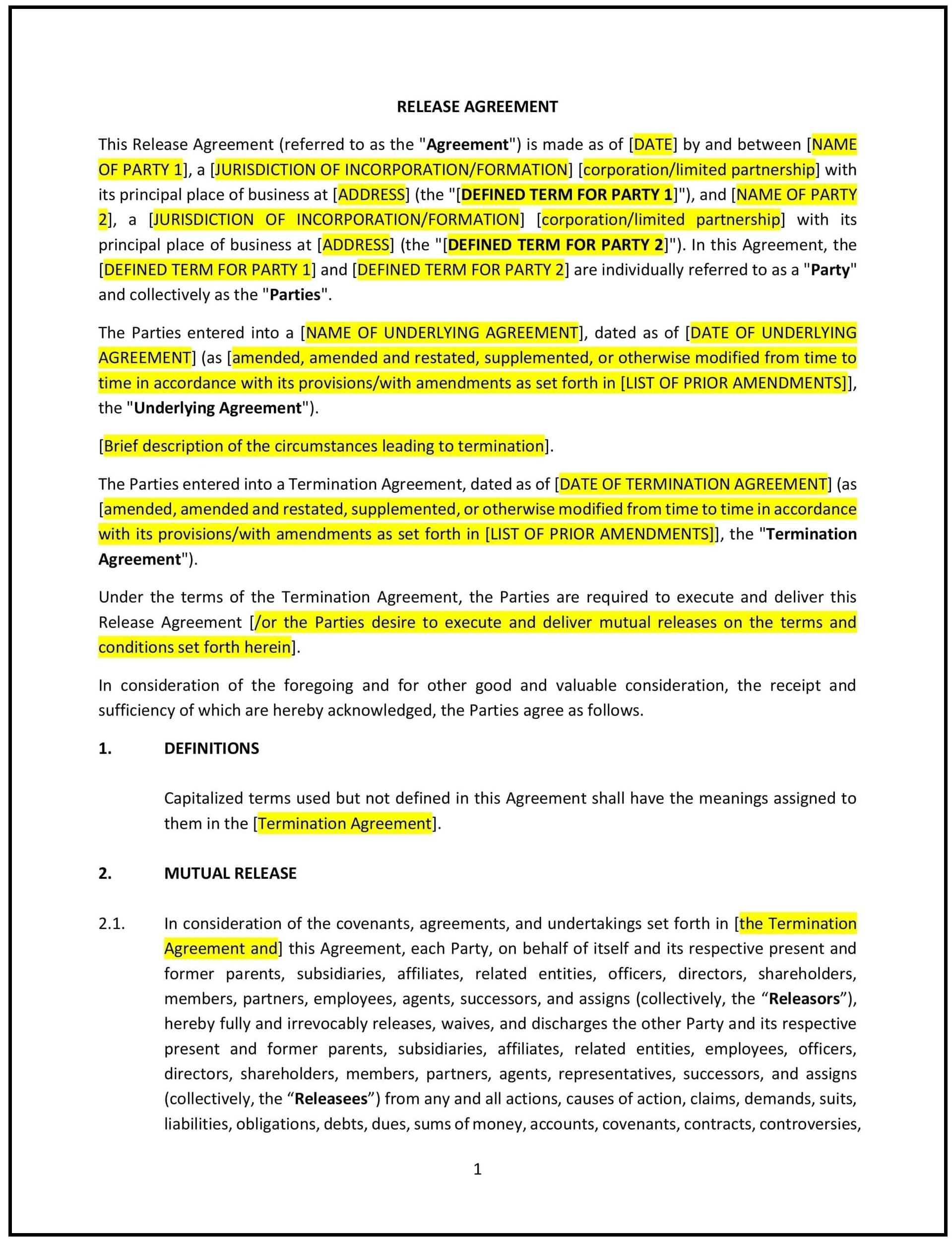 Release Agreement (Mutual) (Ohio): Free template