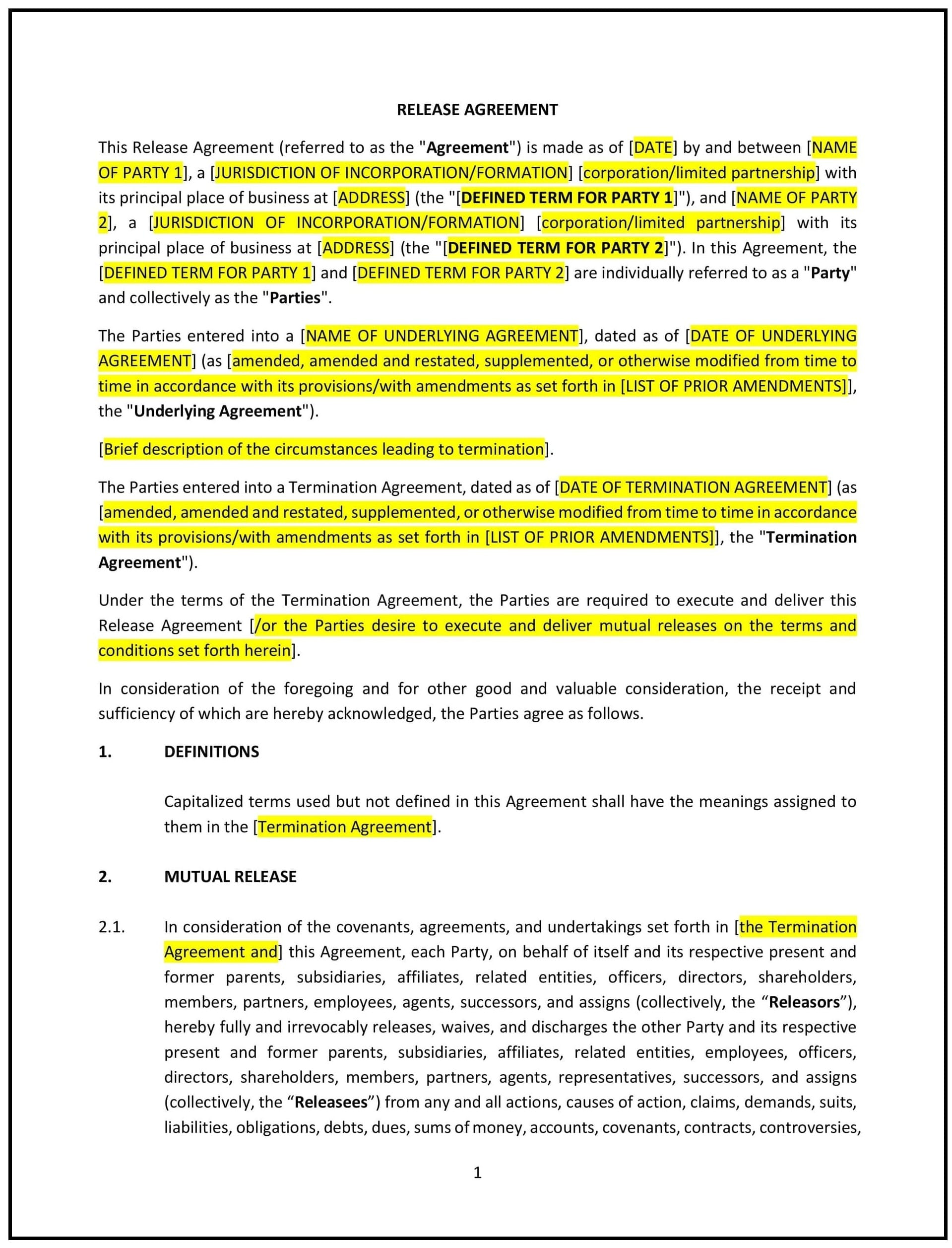 Release Agreement (Mutual) (Oklahoma): Free template