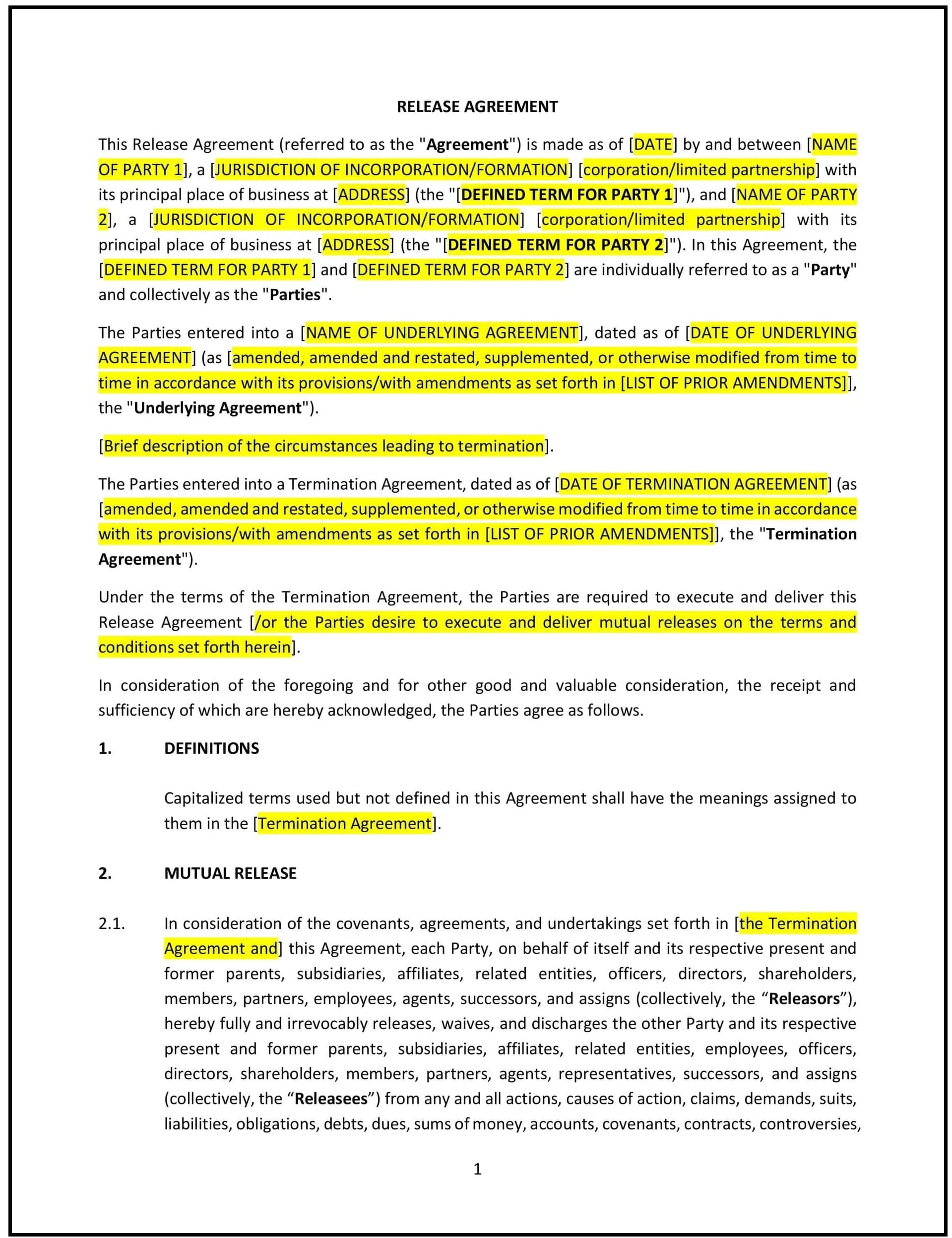 Release Agreement (Mutual) (Wisconsin): Free template