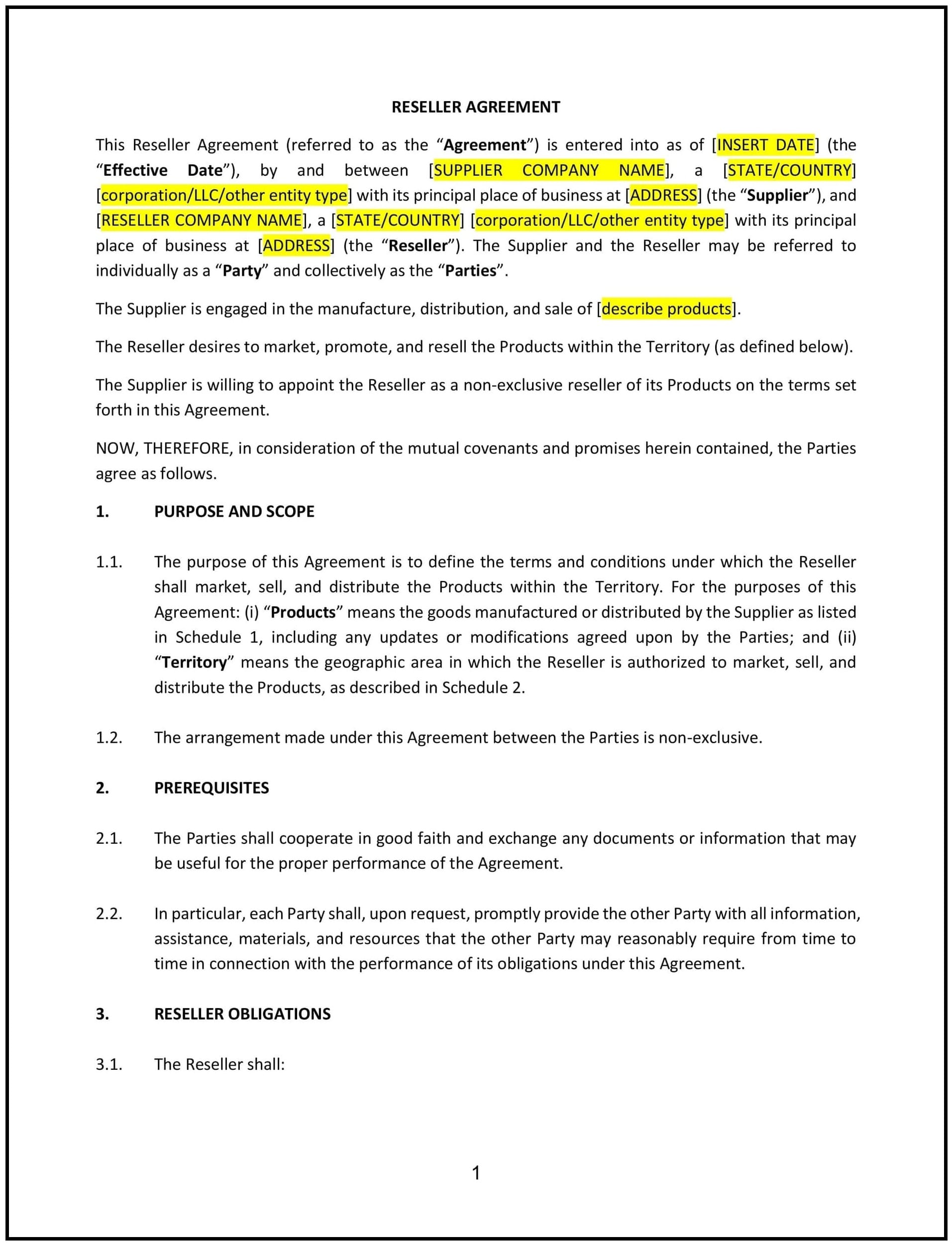 Reseller Agreement (Nevada): Free template