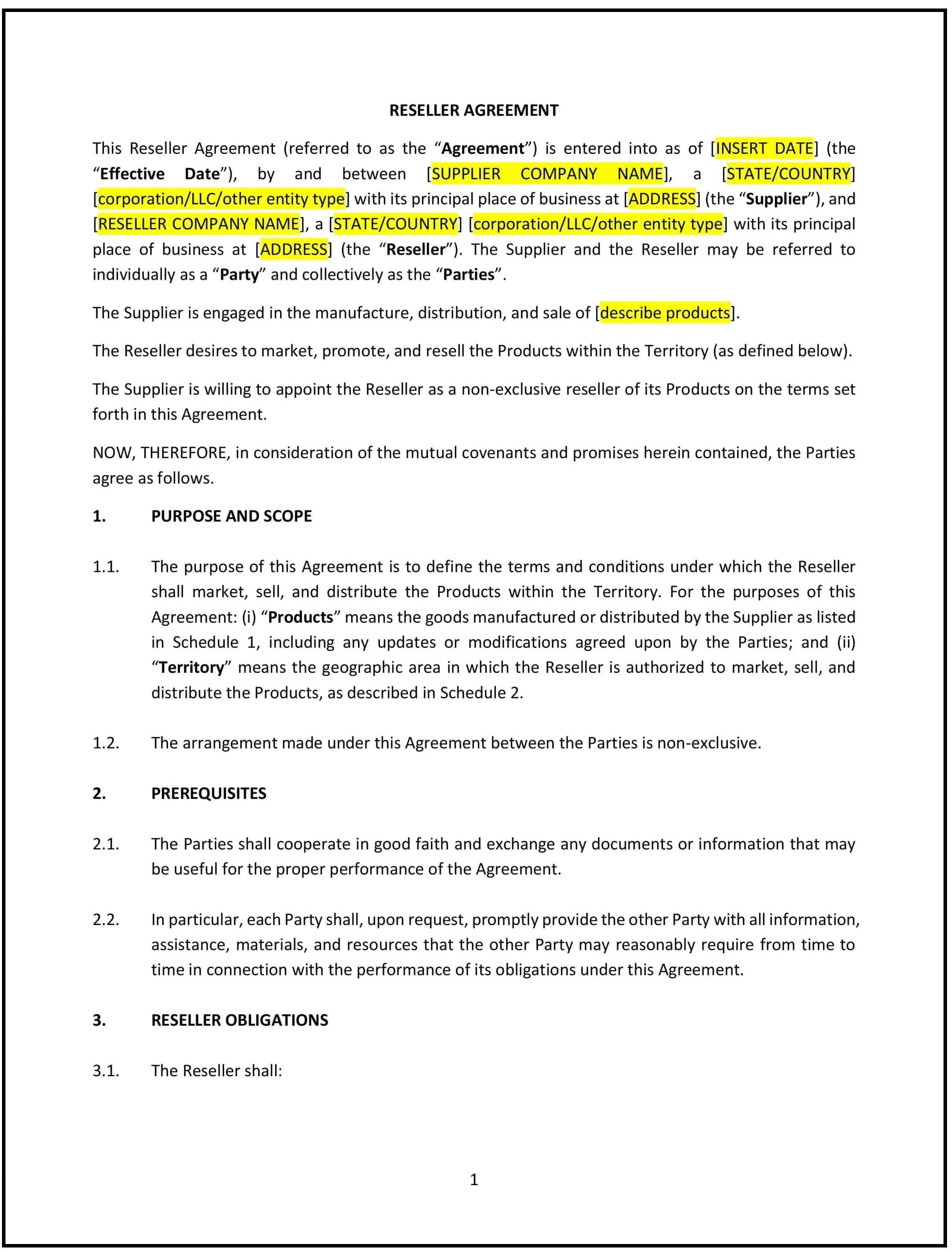 Reseller Agreement (Washington): Free template