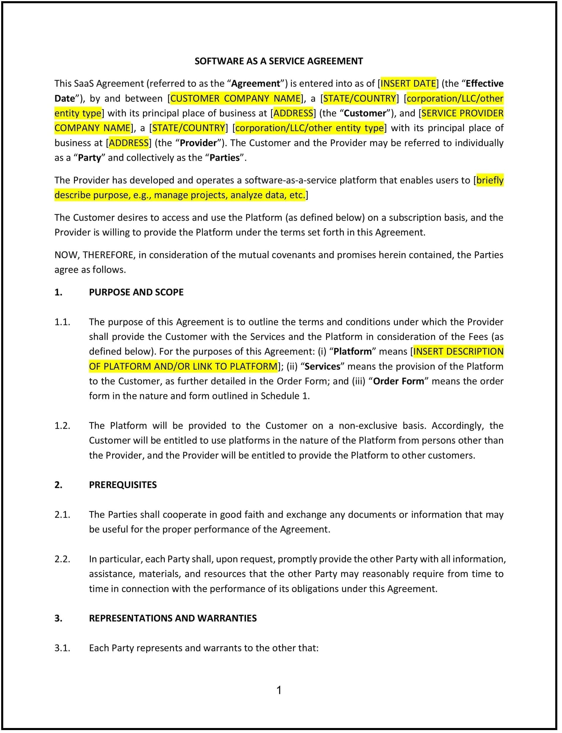 SaaS Agreement (Nevada): Free template