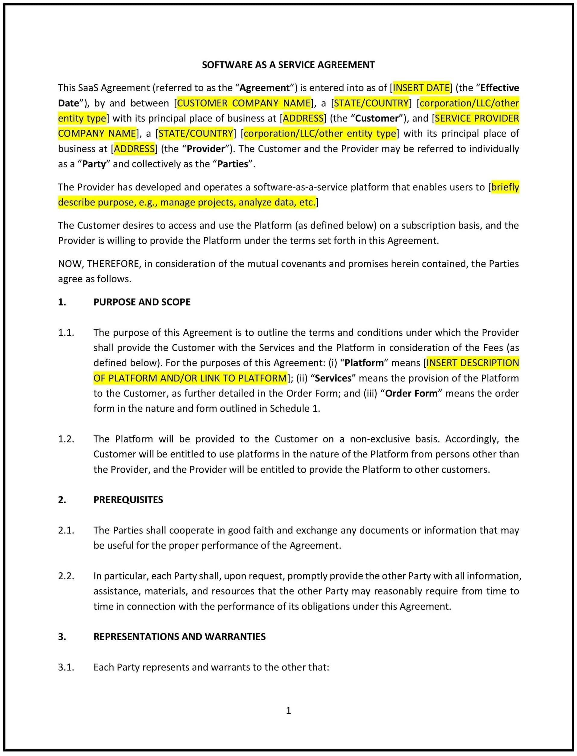 SaaS Agreement (Utah): Free template