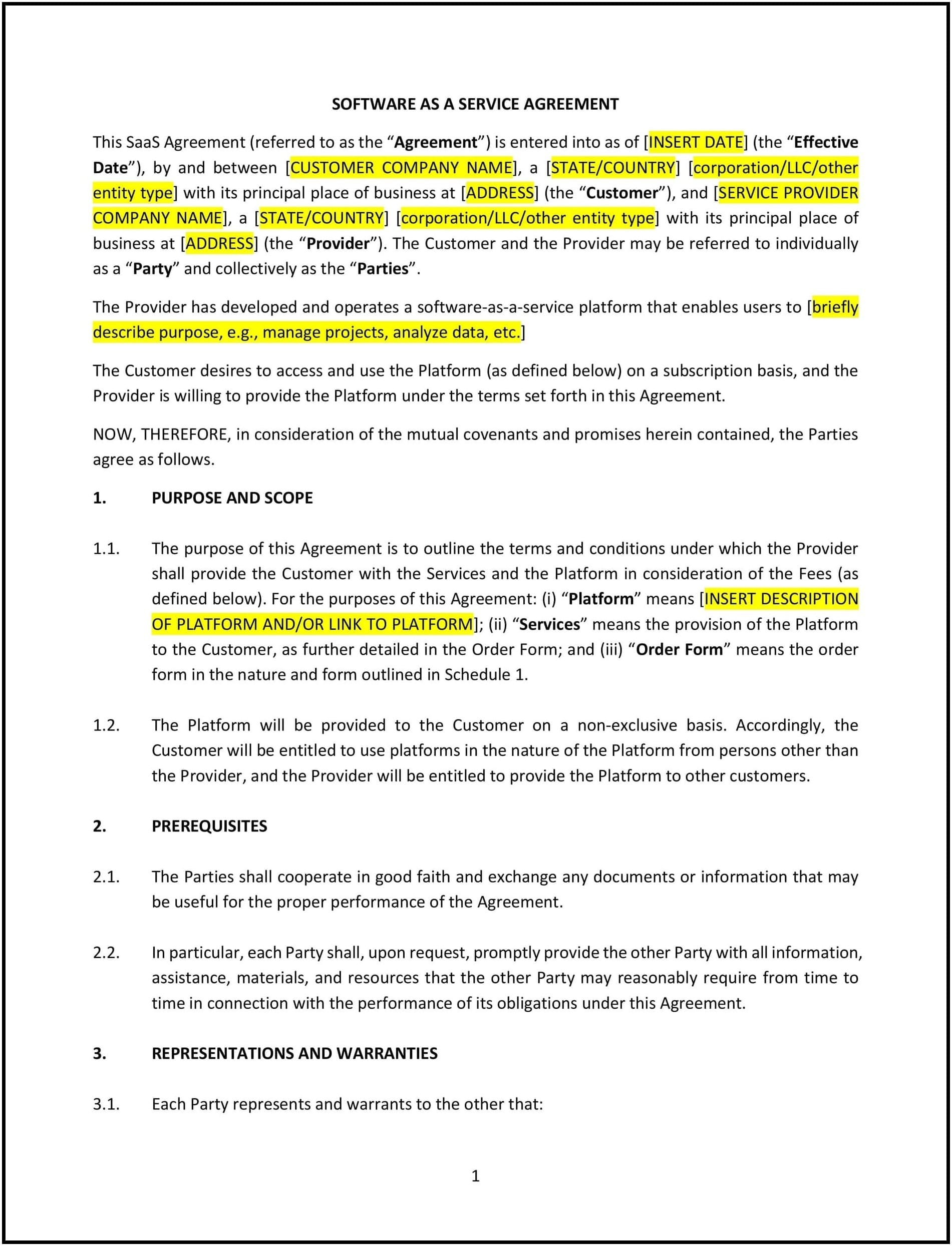 SaaS Agreement (Wisconsin): Free template