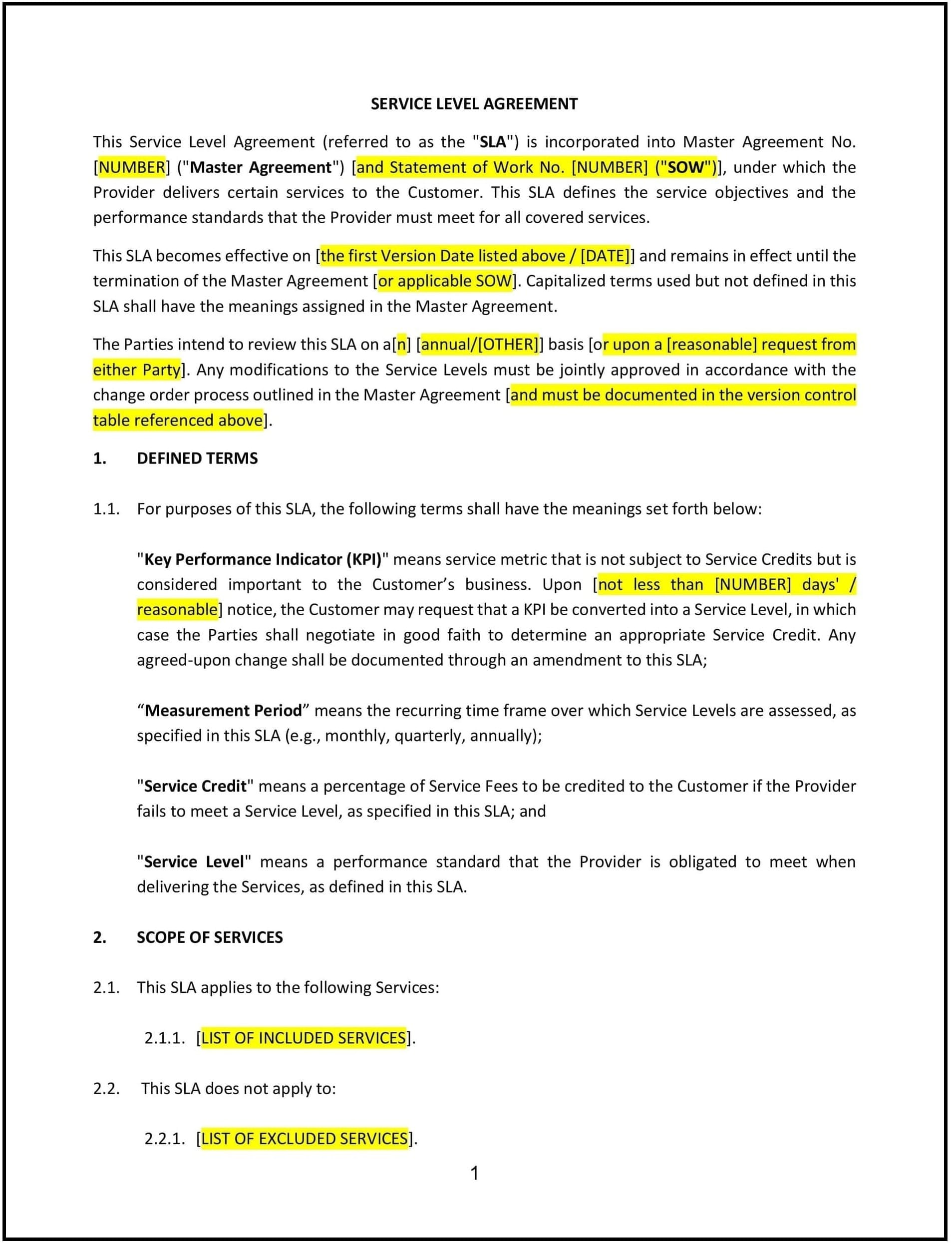 Service Level Agreement (SLA) (Missouri): Free template
