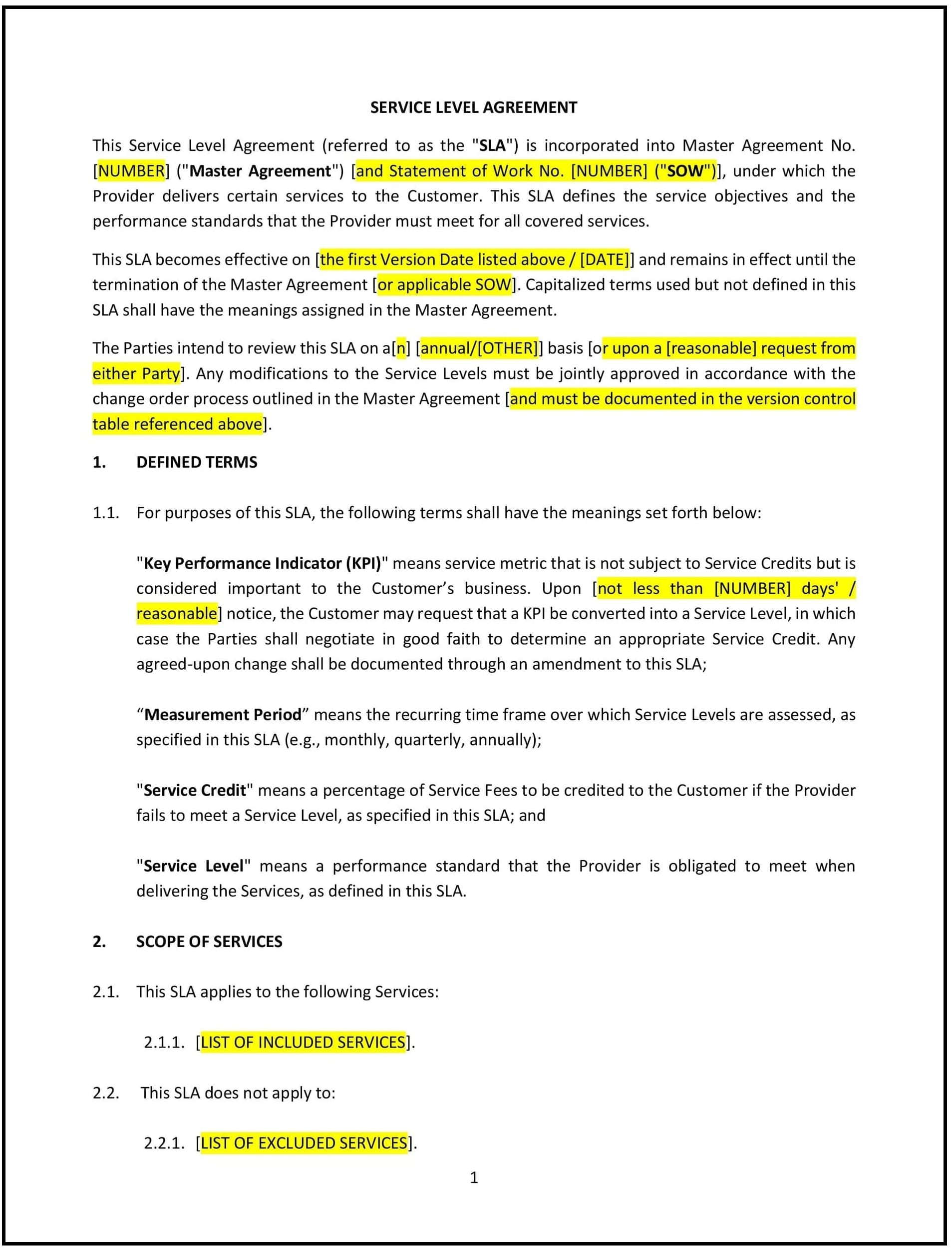 Service Level Agreement (SLA) (Virginia): Free template
