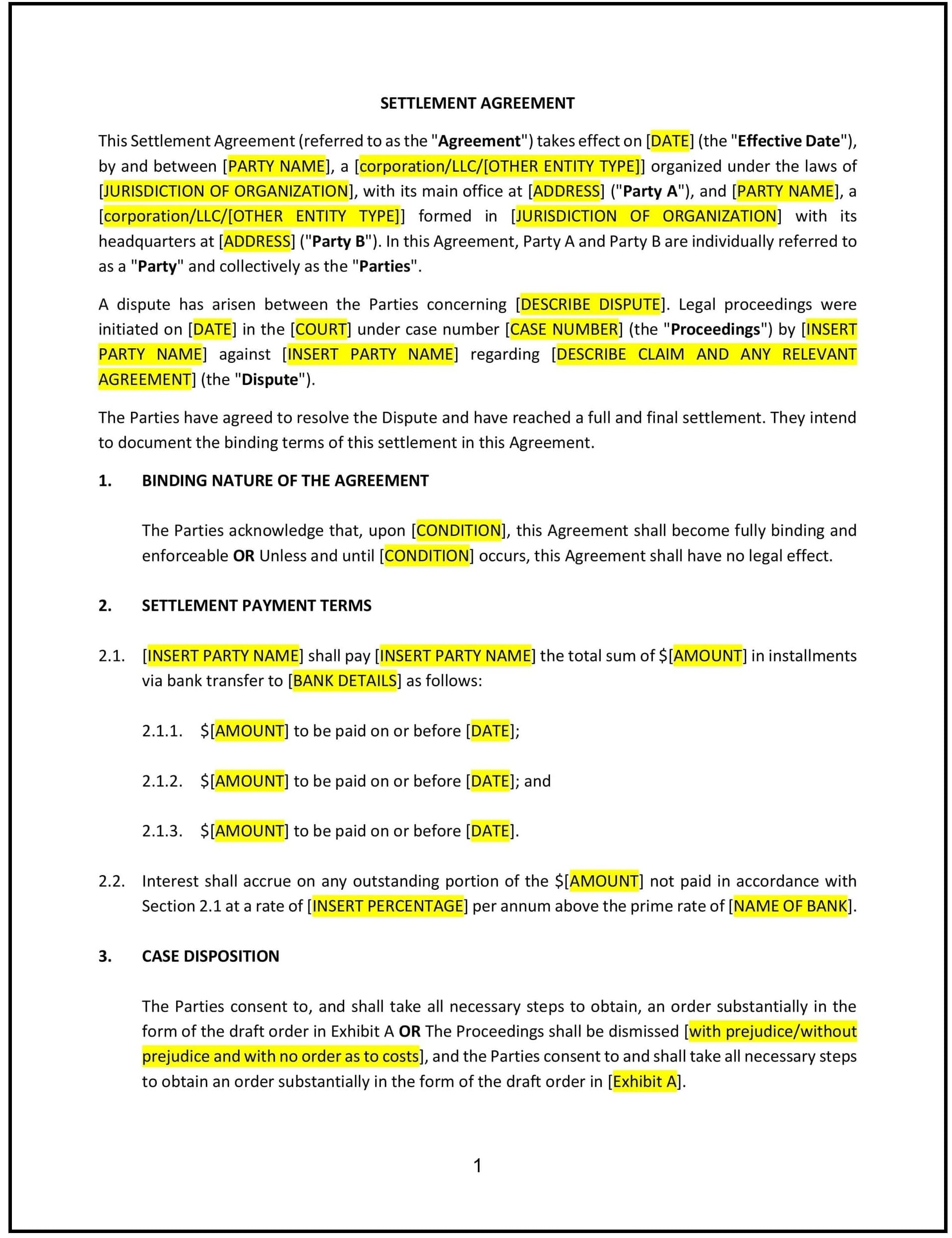 Settlement Agreement (Nevada): Free template