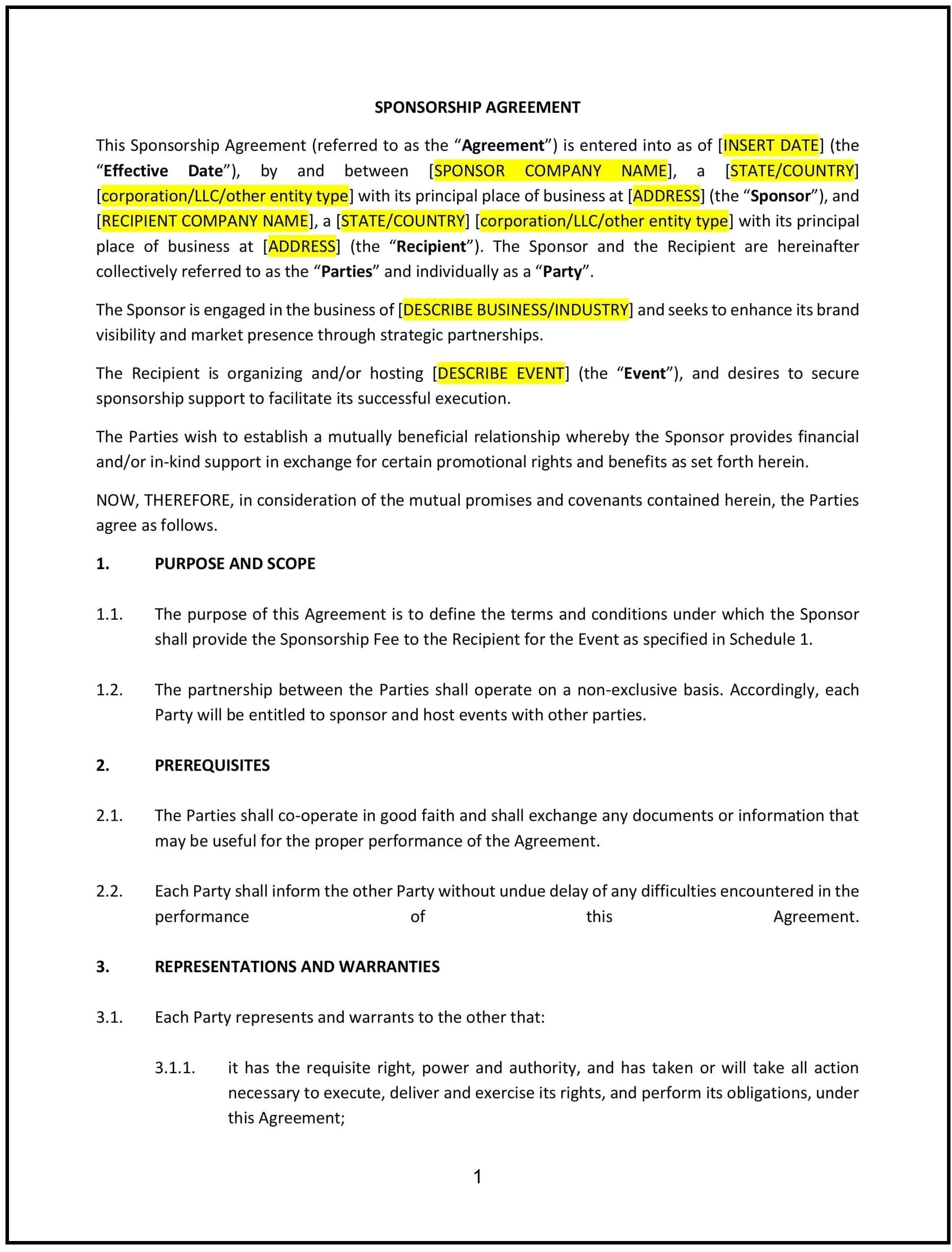 Sponsorship Agreement (New Mexico): Free template