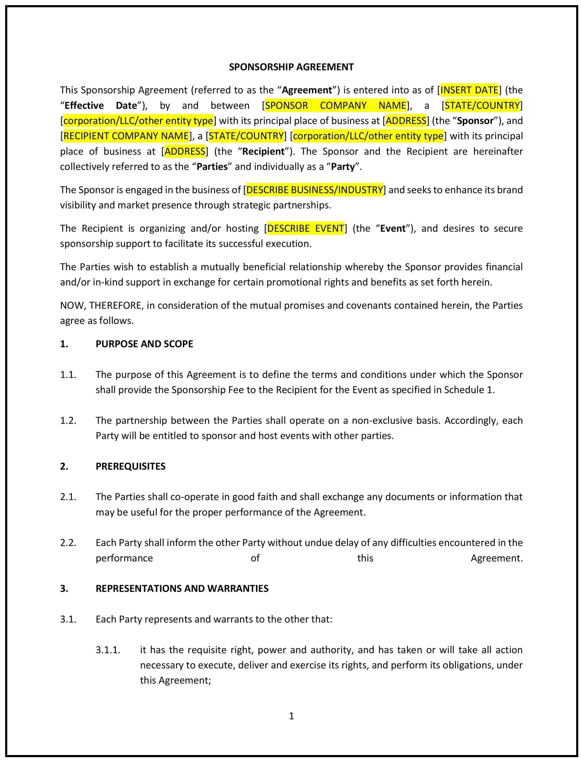 Sponsorship Agreement (Oregon): Free template