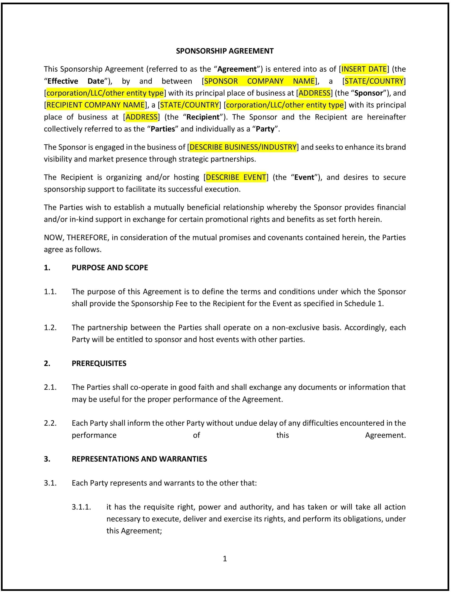 Sponsorship Agreement (Wyoming): Free template