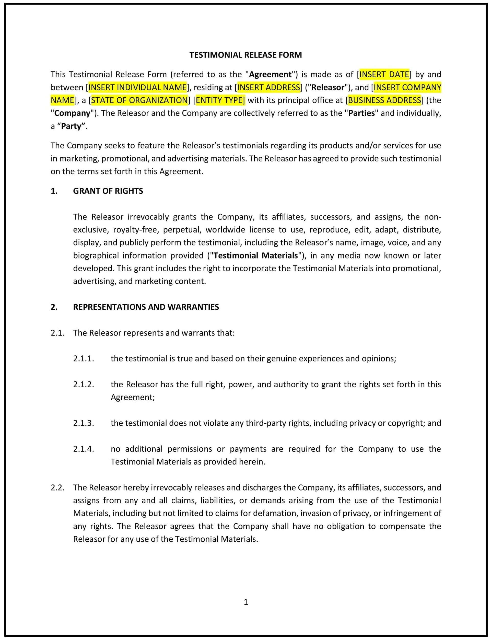 Testimonial Release Form (Oklahoma): Free template