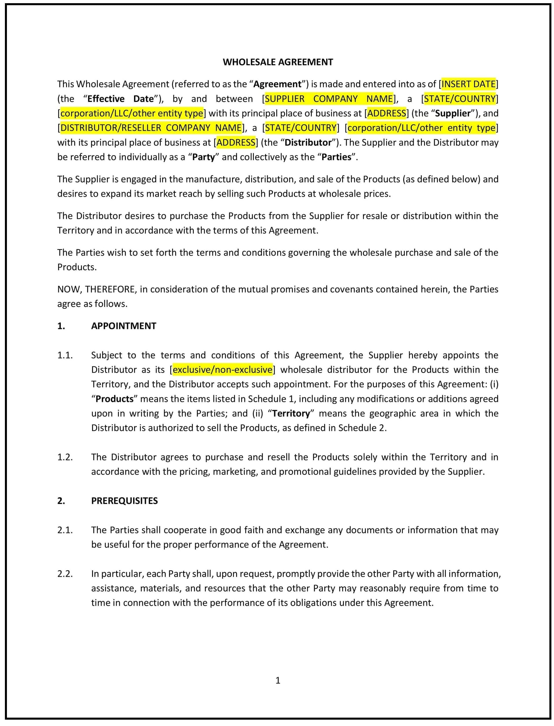 Wholesale Agreement (Oregon): Free template