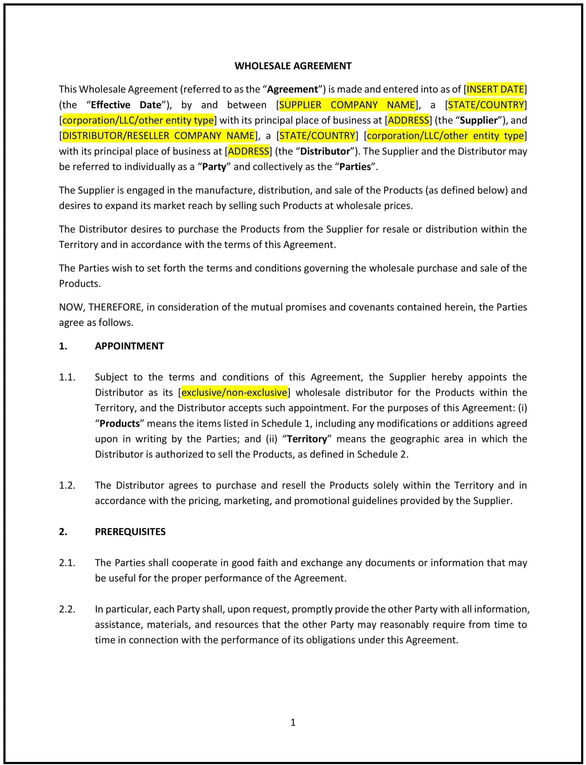 Wholesale Agreement (Utah): Free template