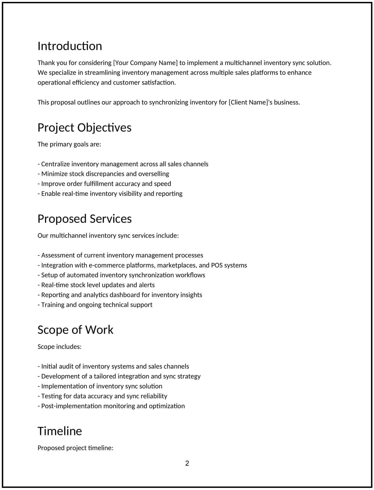 Multichannel inventory sync proposal: Free template