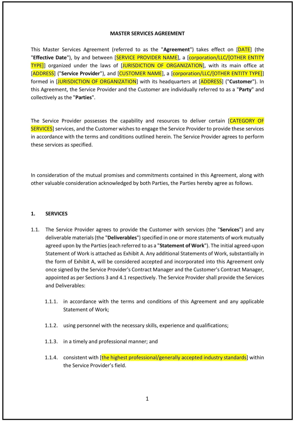 Master Services Agreement (Mississippi): Free template