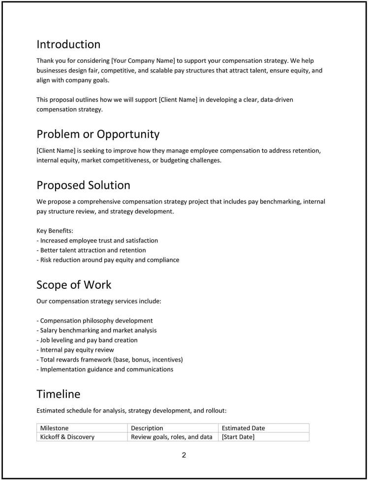 Compensation strategy proposal: Free template