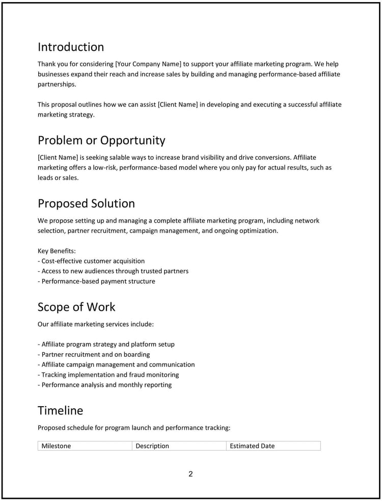 Affiliate marketing proposal: Free template Affiliate marketing proposal: Free template