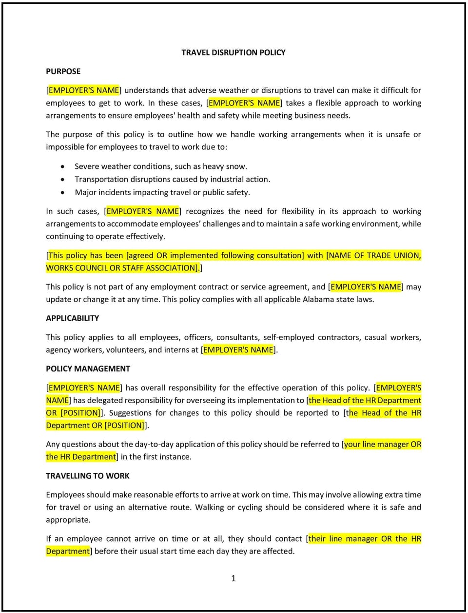 Travel disruption policy (Alabama): Free template
