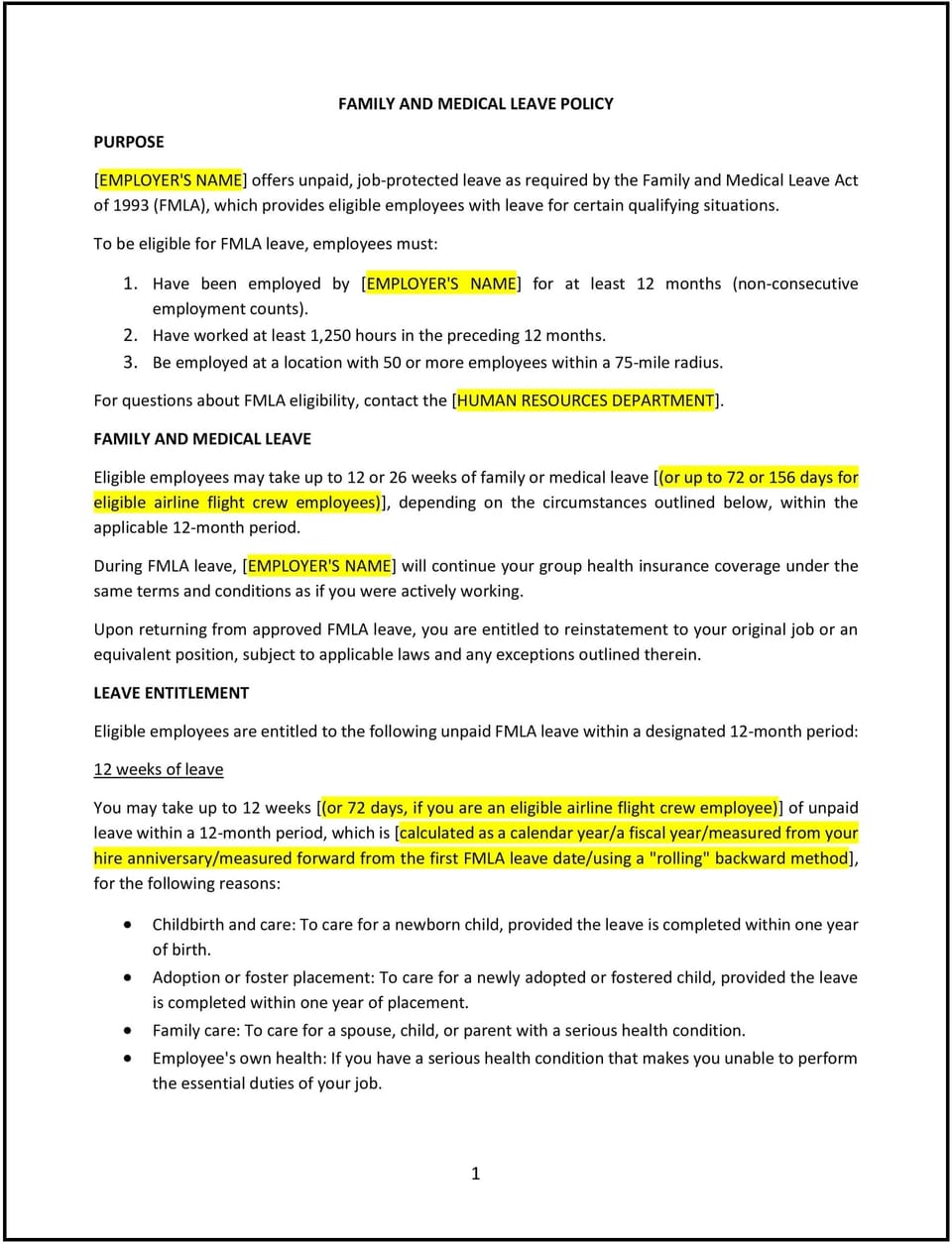 Family and medical leave policy (Alabama): Free template