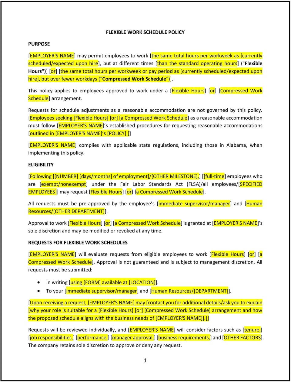 Flexible work schedule policy (Alabama): Free template