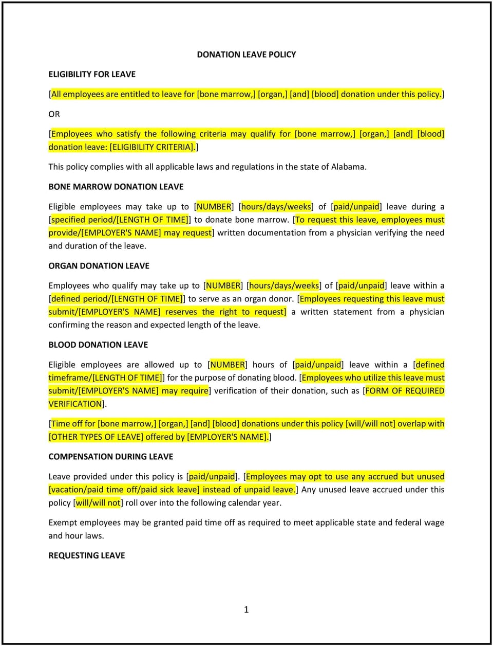 Donation leave policy (Alabama): Free template