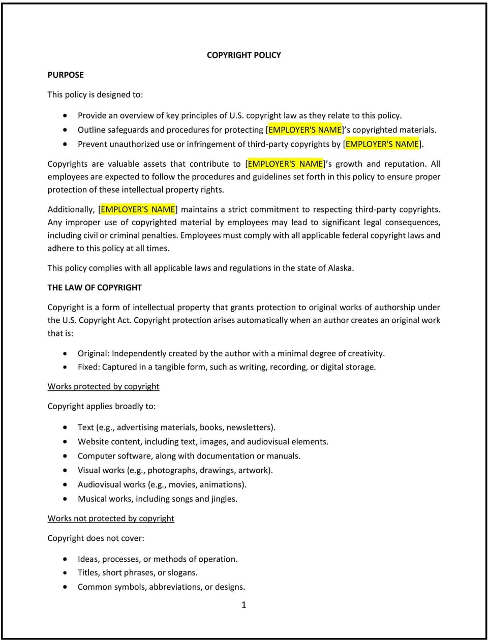 Copyright policy (Alaska): Free template