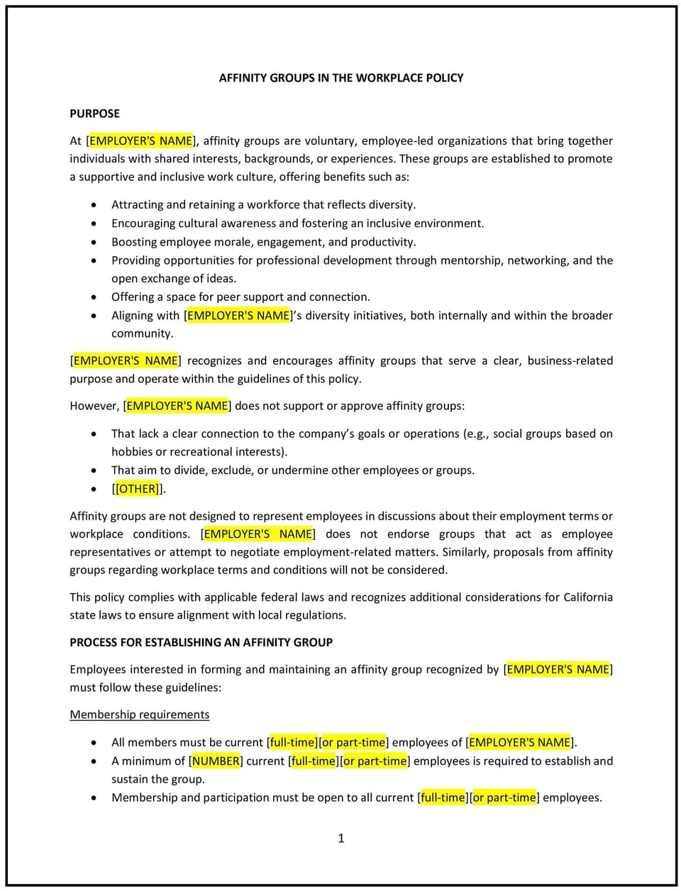 Affinity groups in the workplace policy (California): Free template