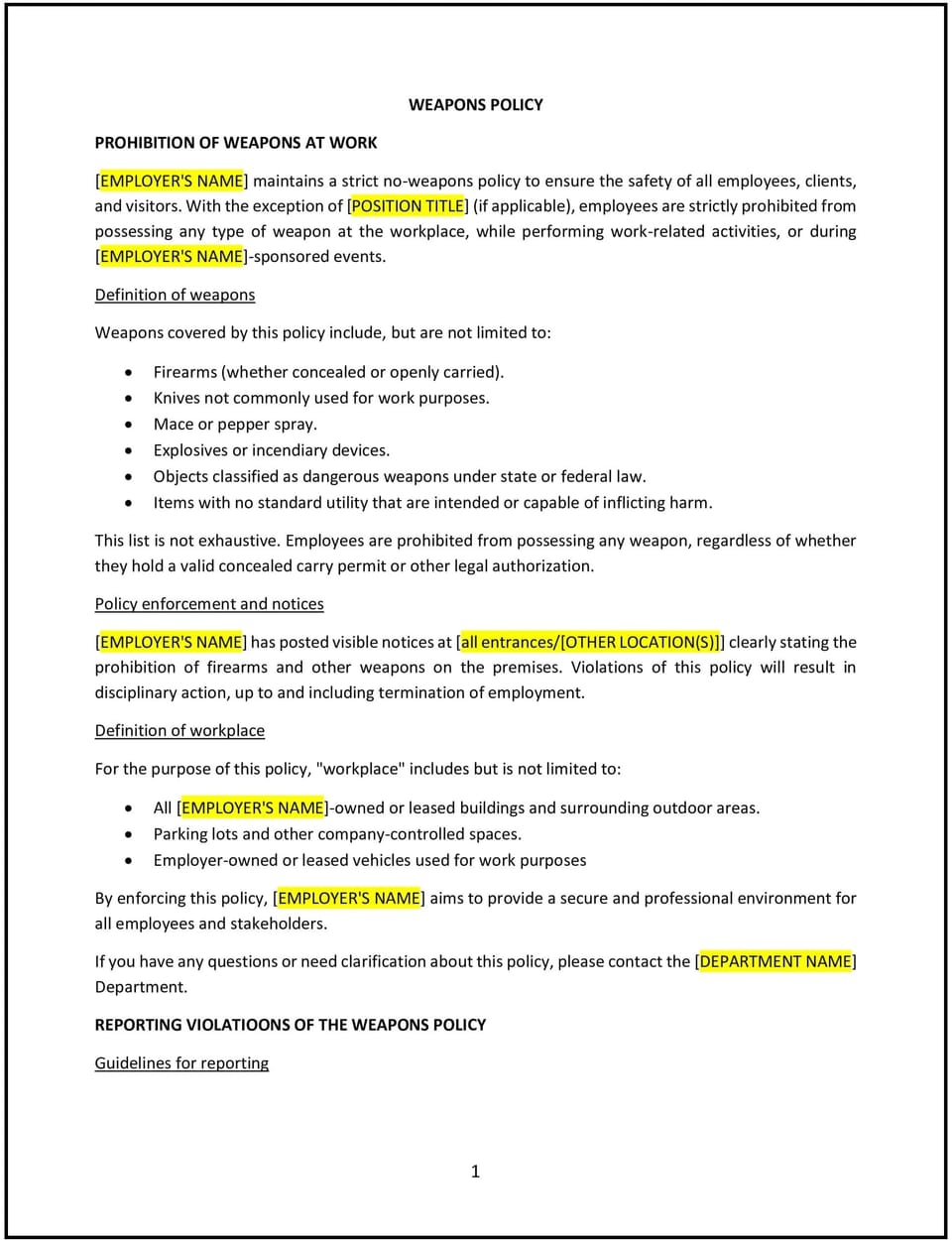 Weapons policy (Alabama): Free template