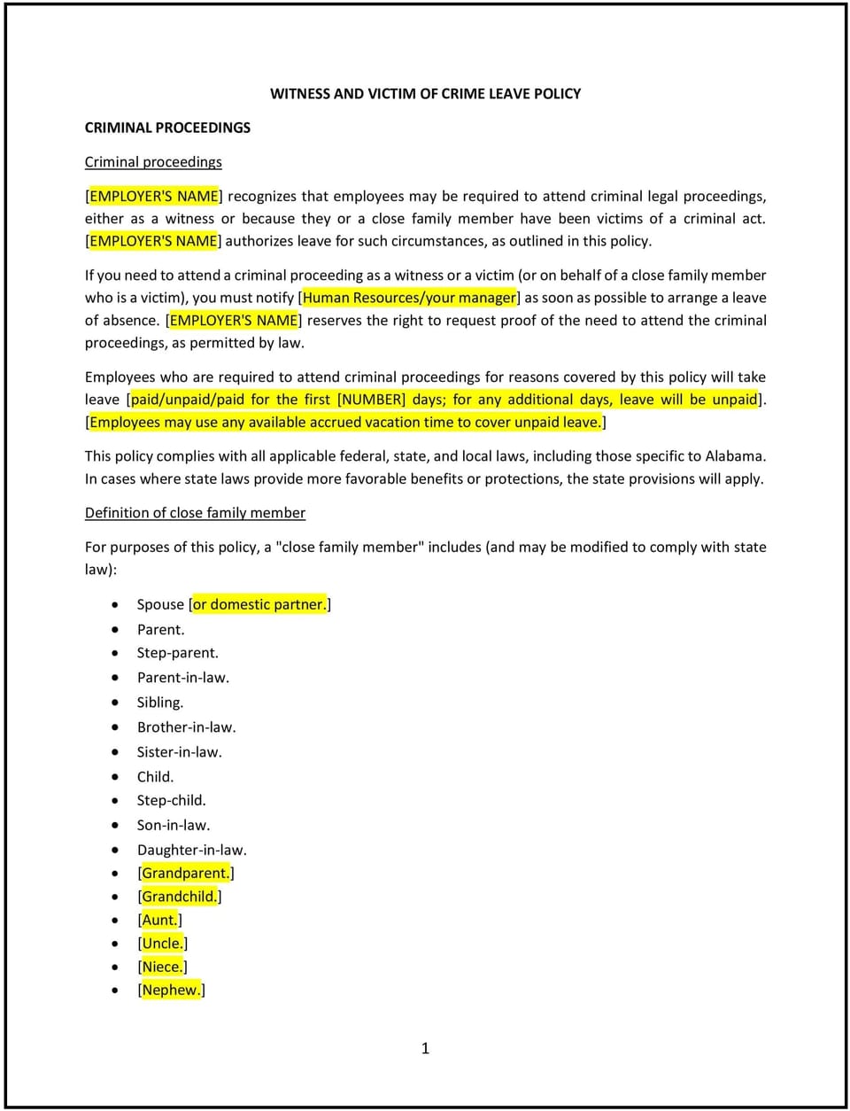 Witness and victim of crime leave policy (Alabama): Free template