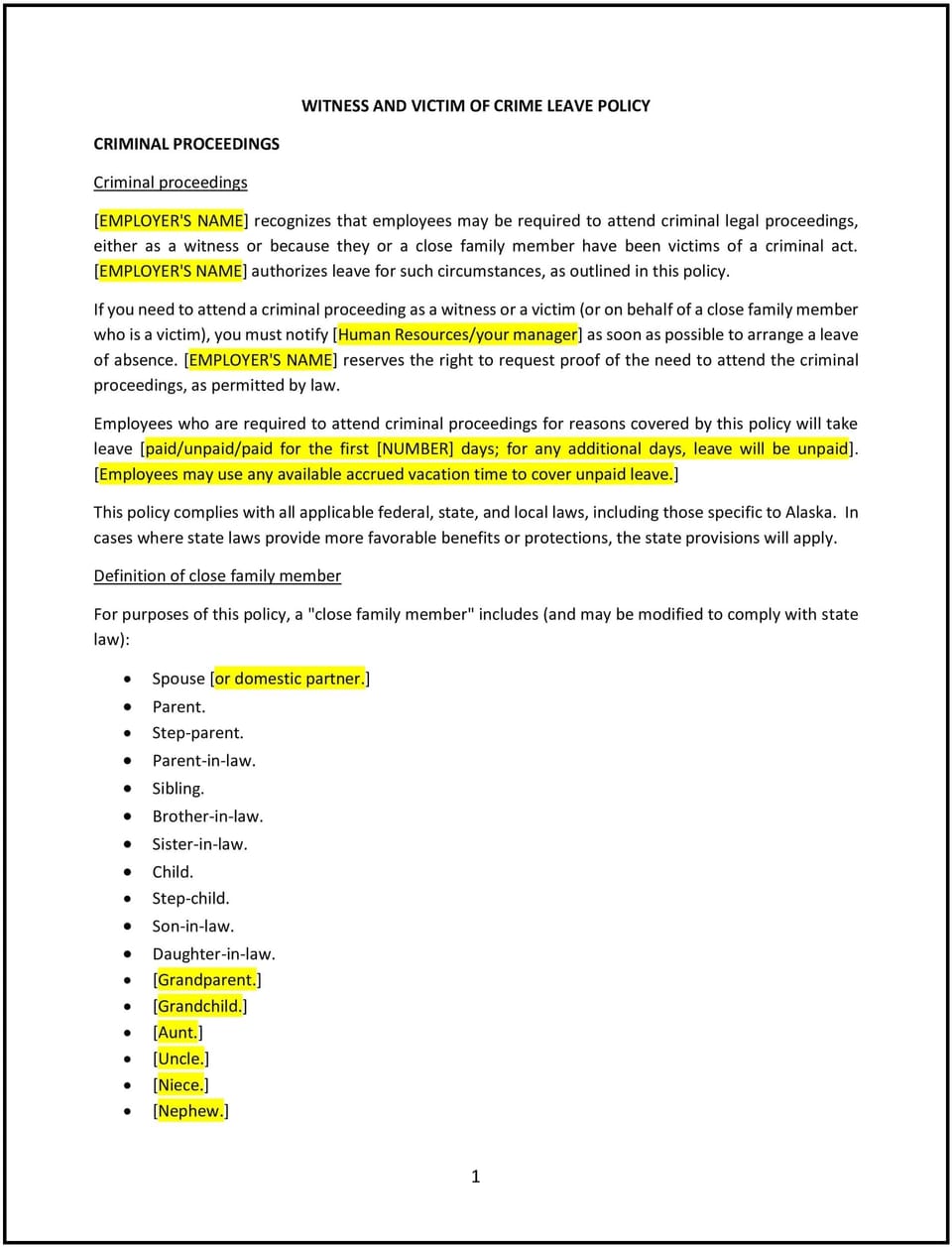 Witness and victim of crime leave policy (Alaska): Free template