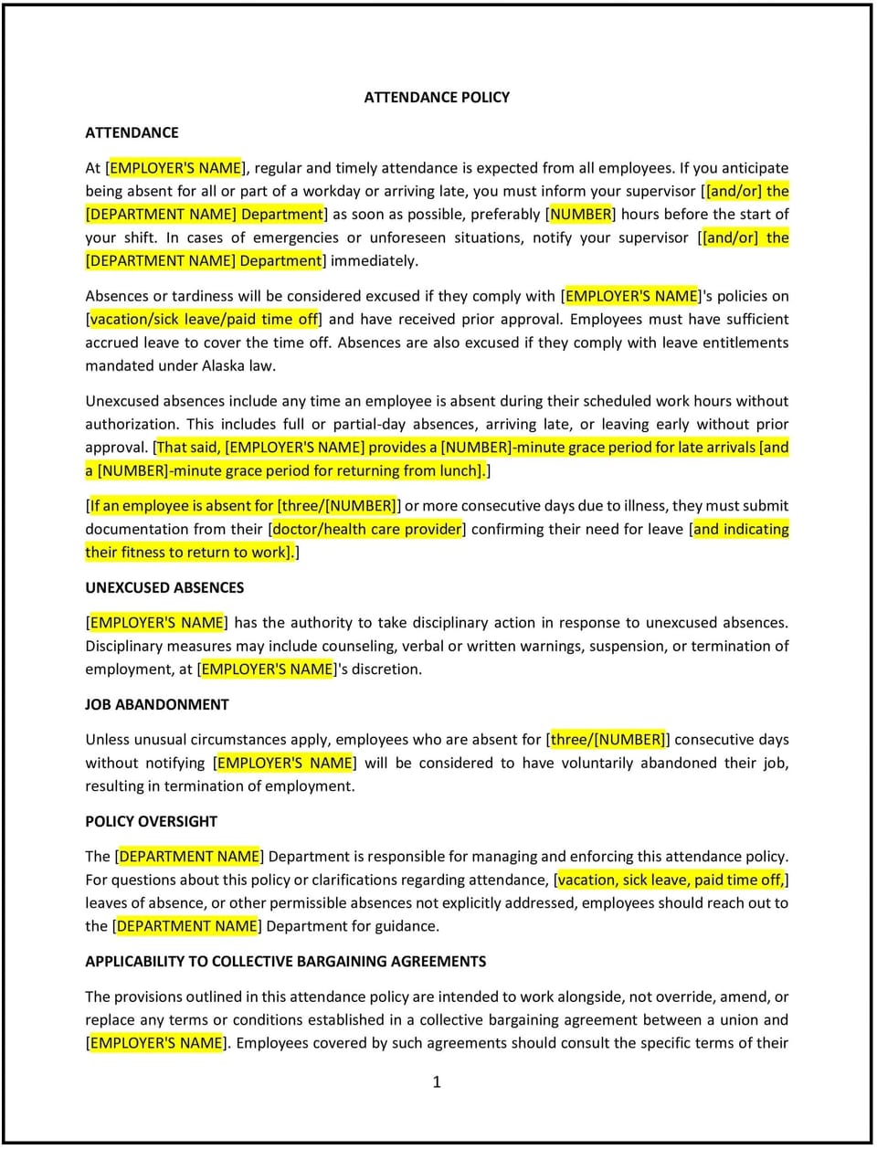 Attendance policy (Alaska): Free template