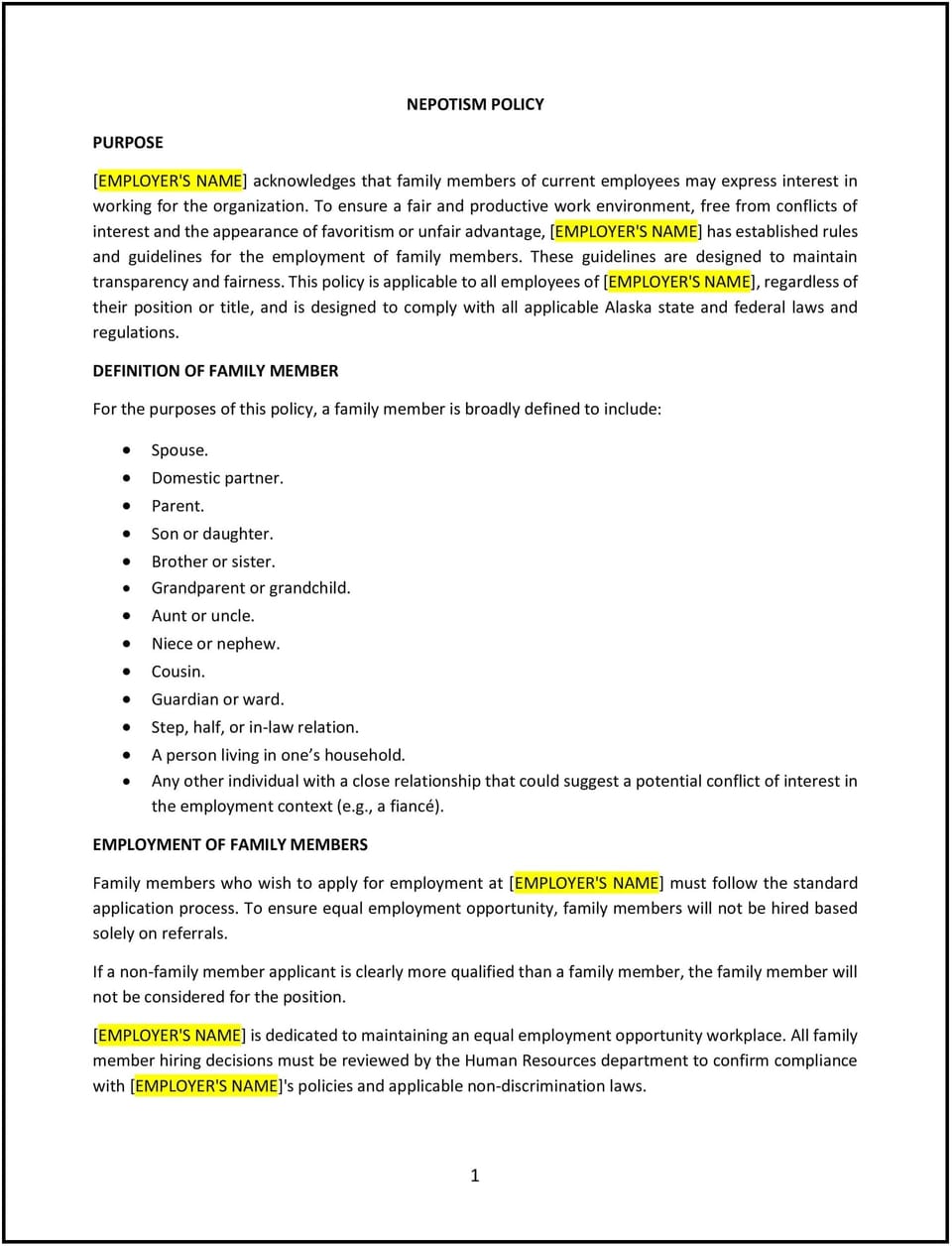 Nepotism policy (Alaska): Free template