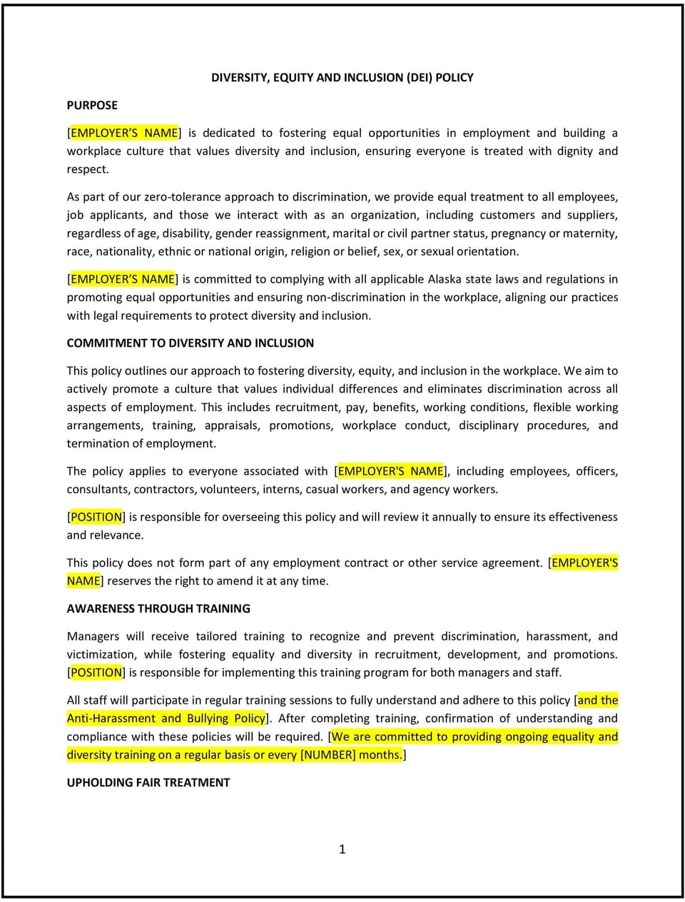 Diversity, equity and inclusion (DEI) policy (Alaska): Free template