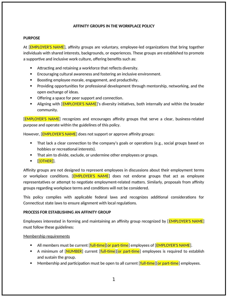 Affinity groups in the workplace policy (Connecticut): Free template