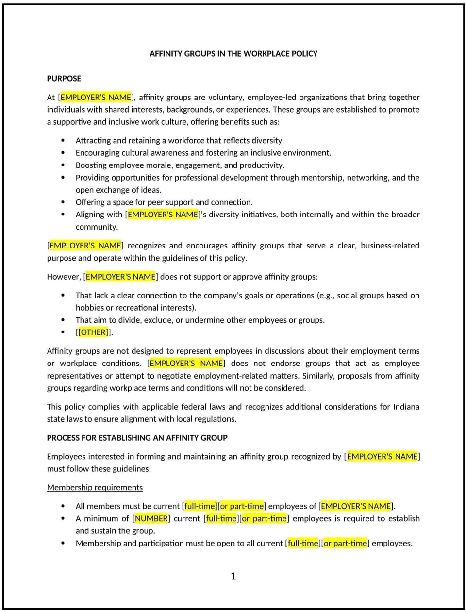 Affinity groups in the workplace policy (Indiana): Free template