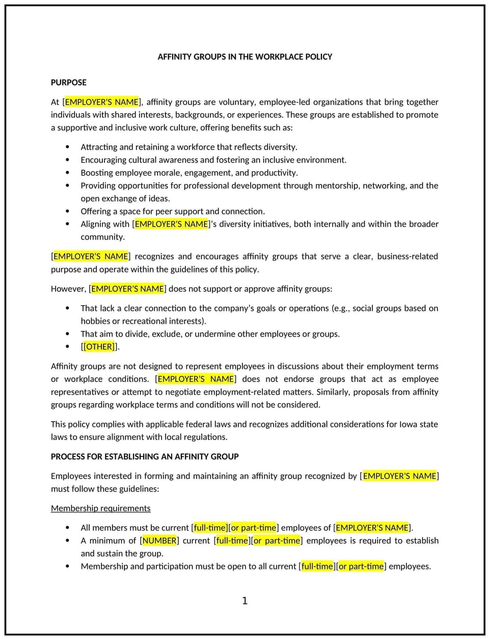 Affinity groups in the workplace policy (Iowa): Free template