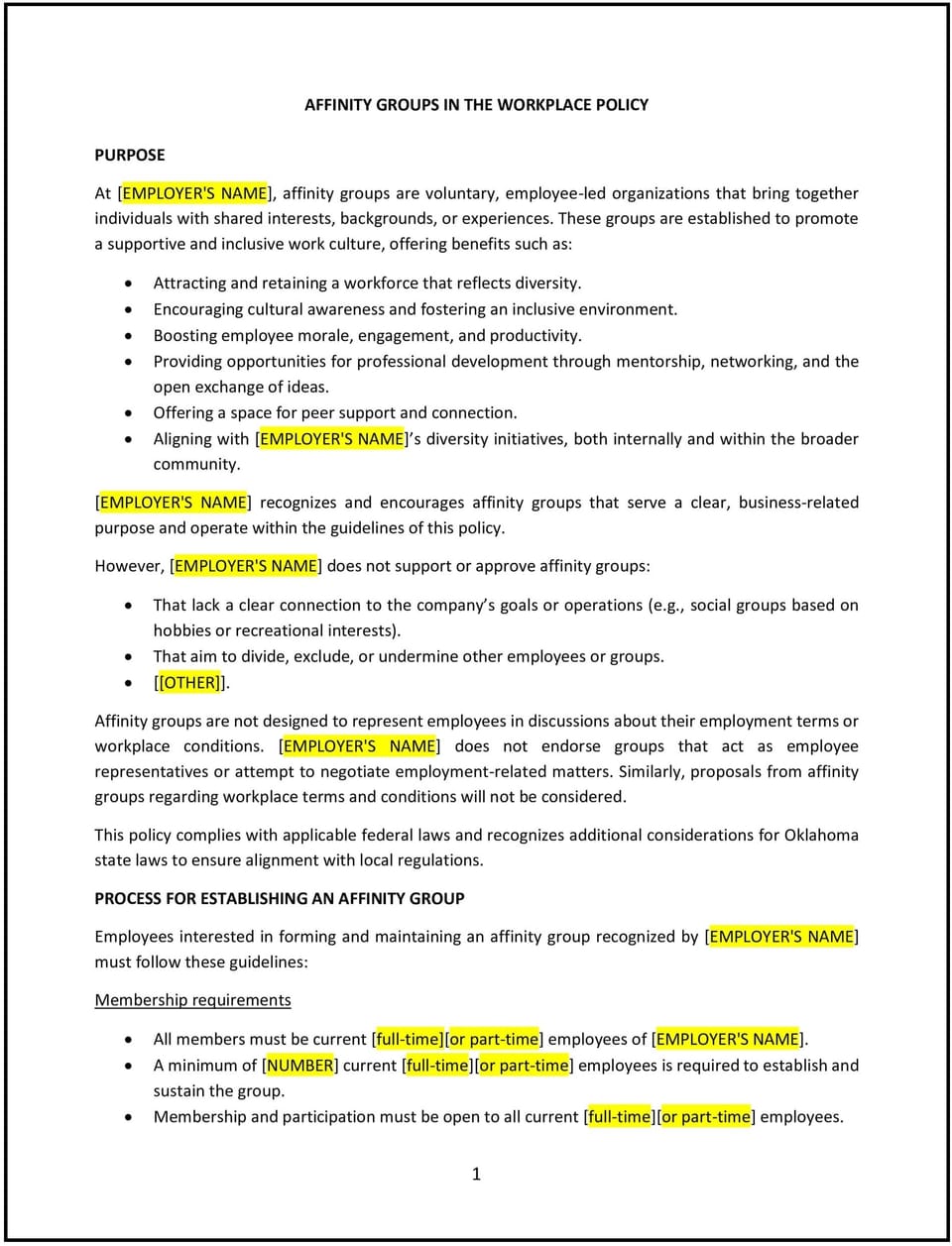 Affinity groups in the workplace policy (Oklahoma): Free template