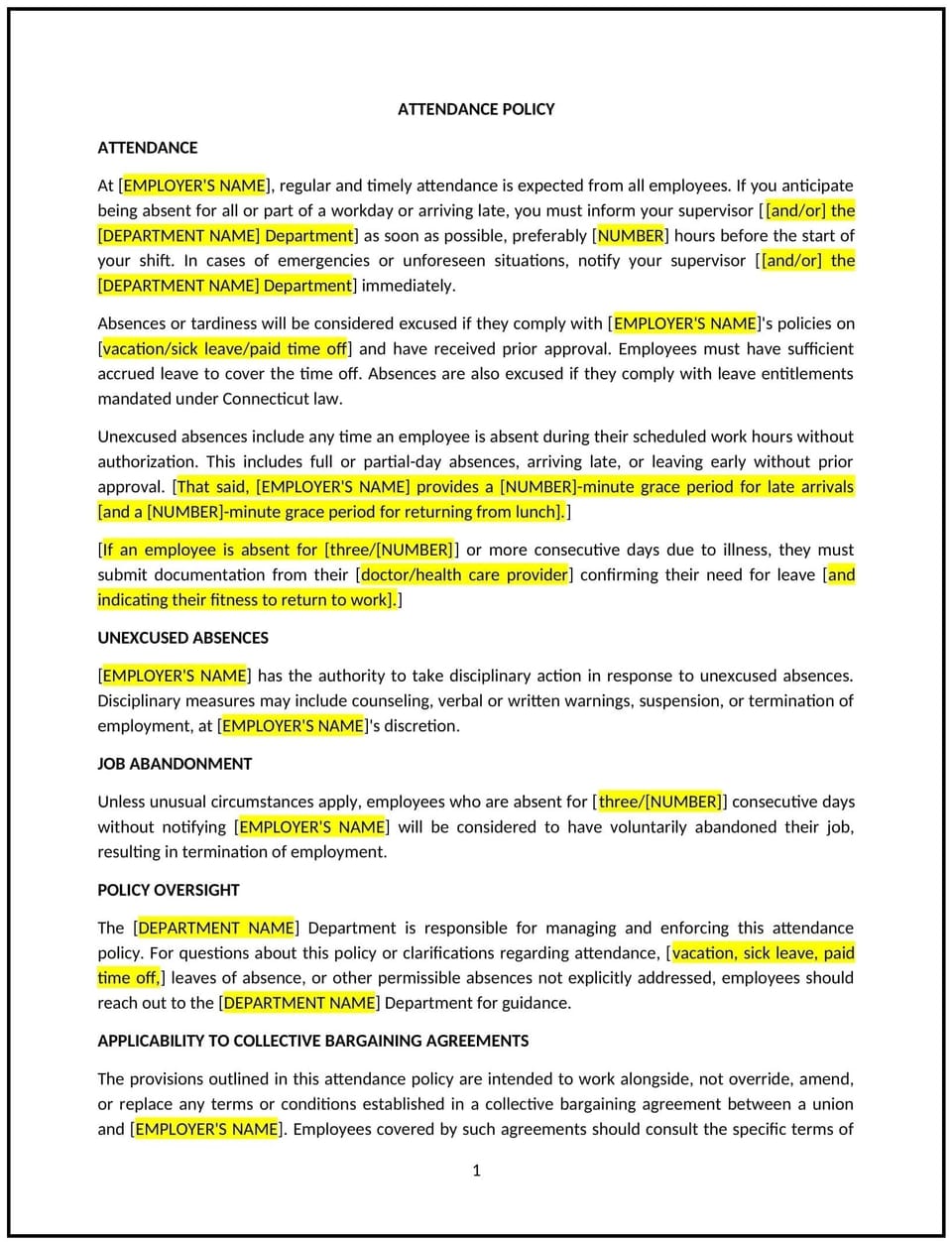 Attendance policy (Connecticut): Free template