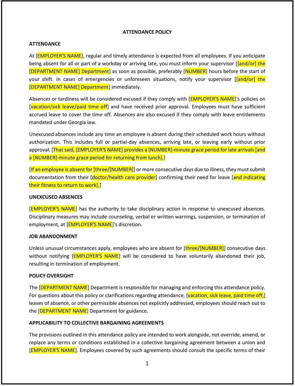 Attendance policy (Georgia): Free template
