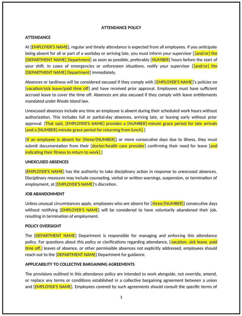 Attendance policy (Rhode Island): Free template