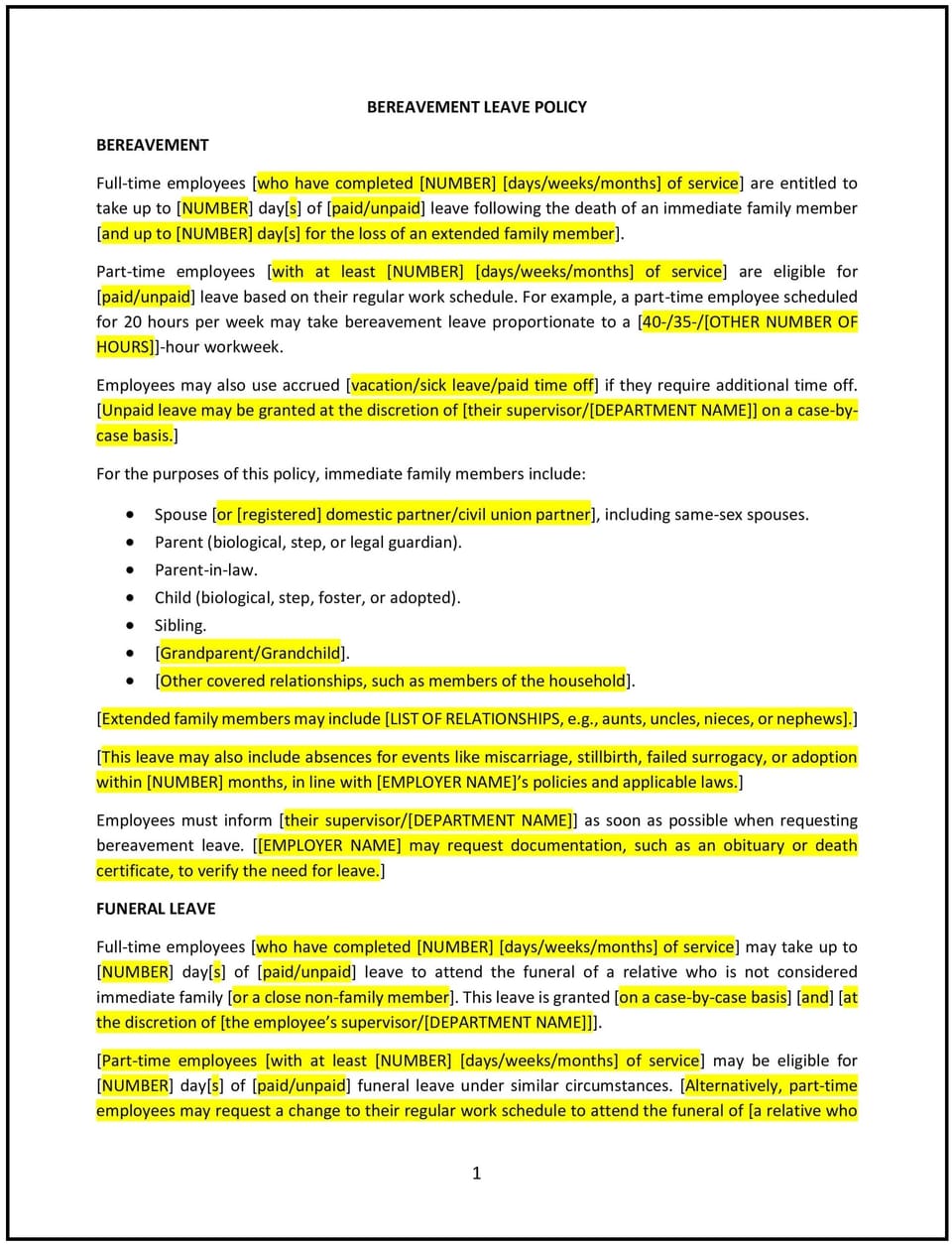 Bereavement leave policy (Hawai'i): Free template