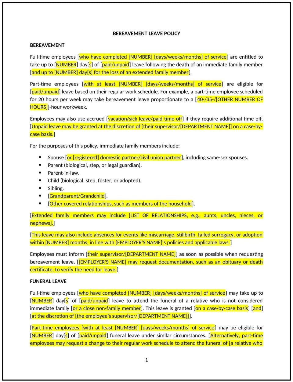 Bereavement leave policy (Rhode Island): Free template