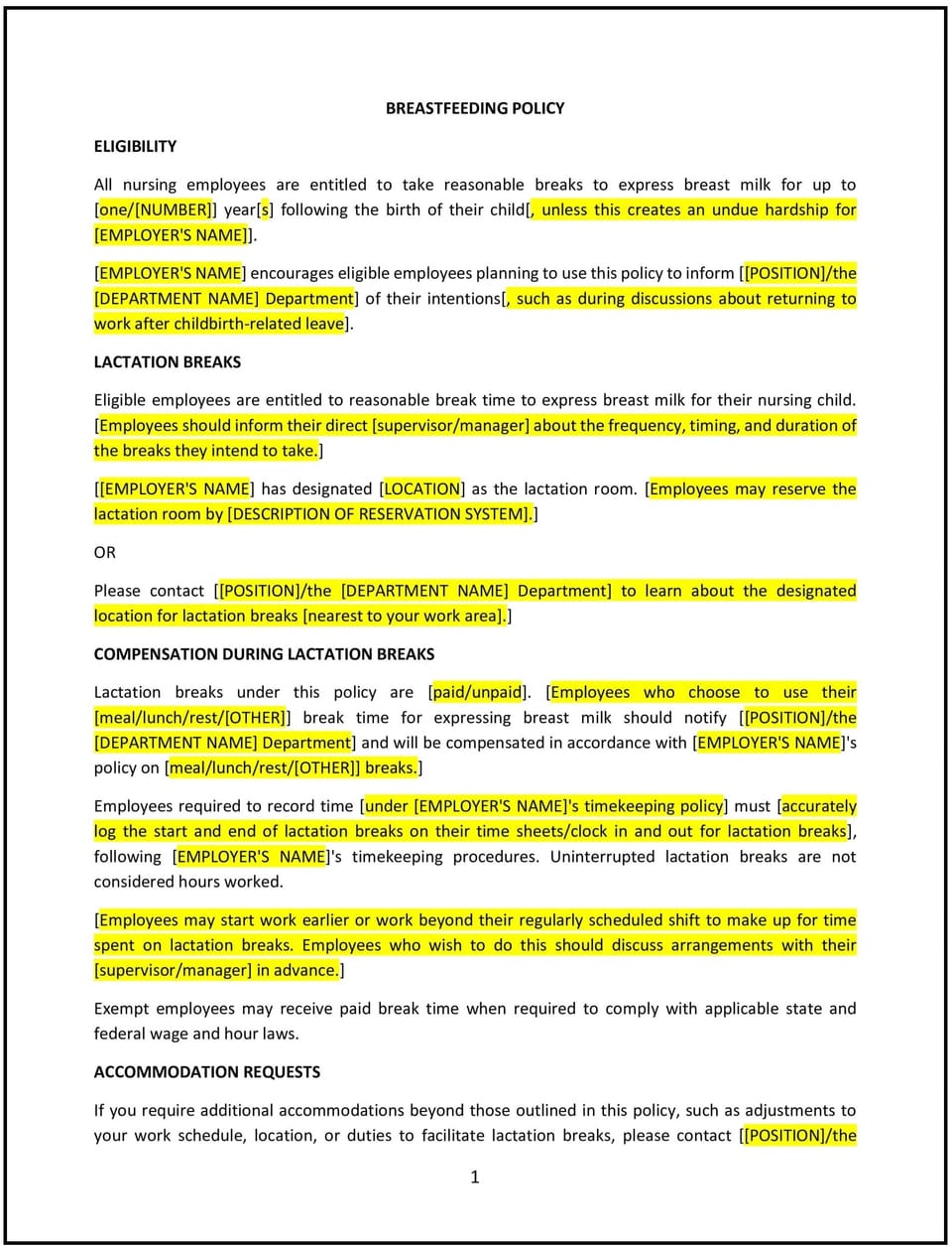 Breastfeeding break policy (Illinois): Free template