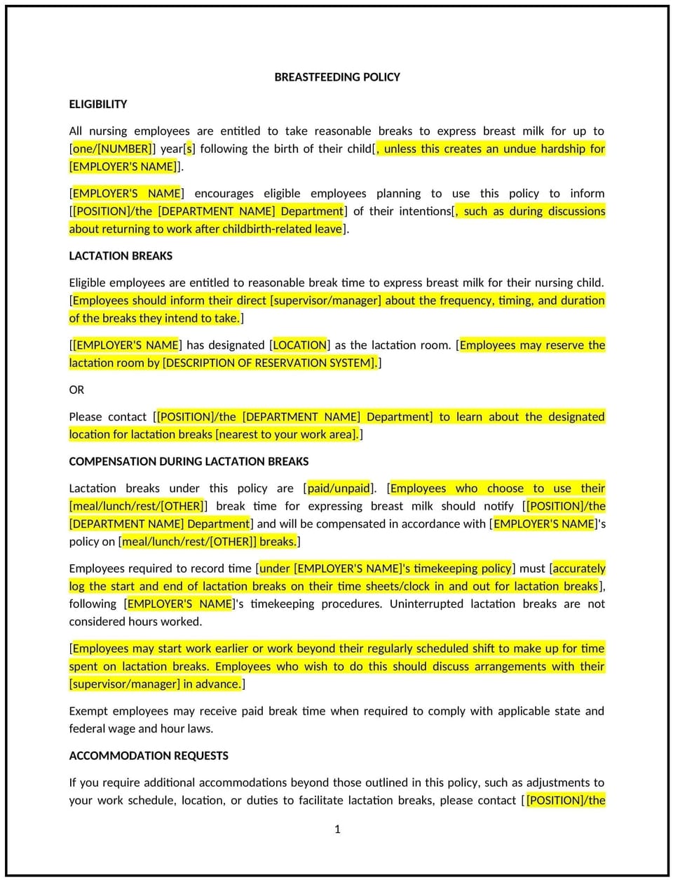 Breastfeeding break policy (Missouri): Free template