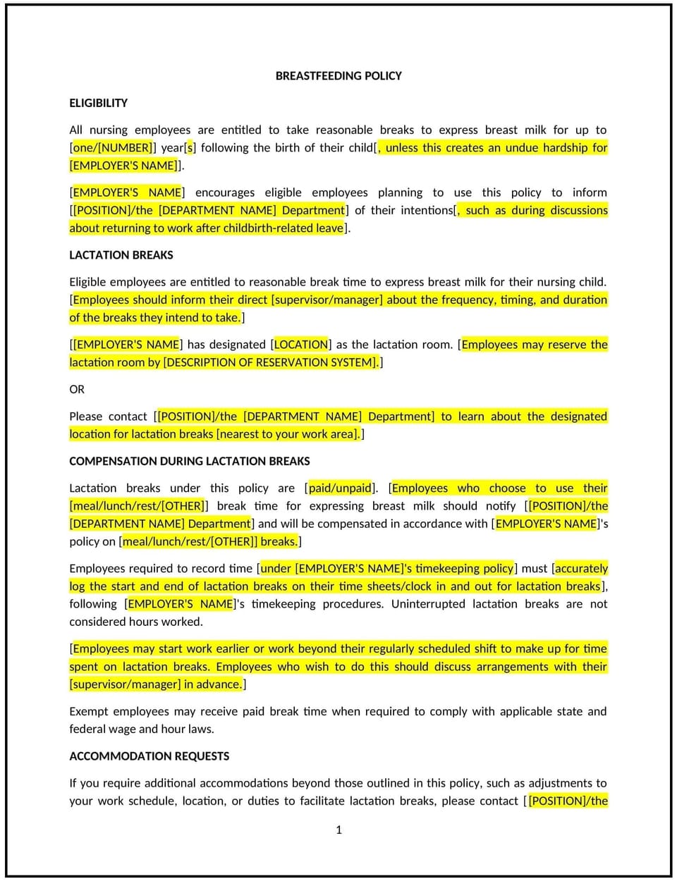 Breastfeeding break policy (Nebraska): Free template