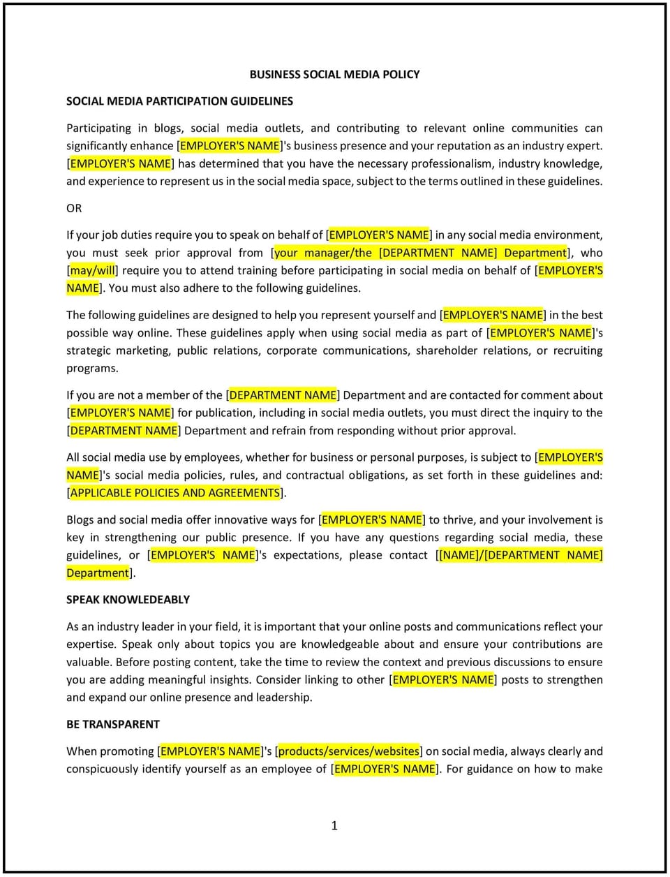 Business social media policy (Florida): Free template