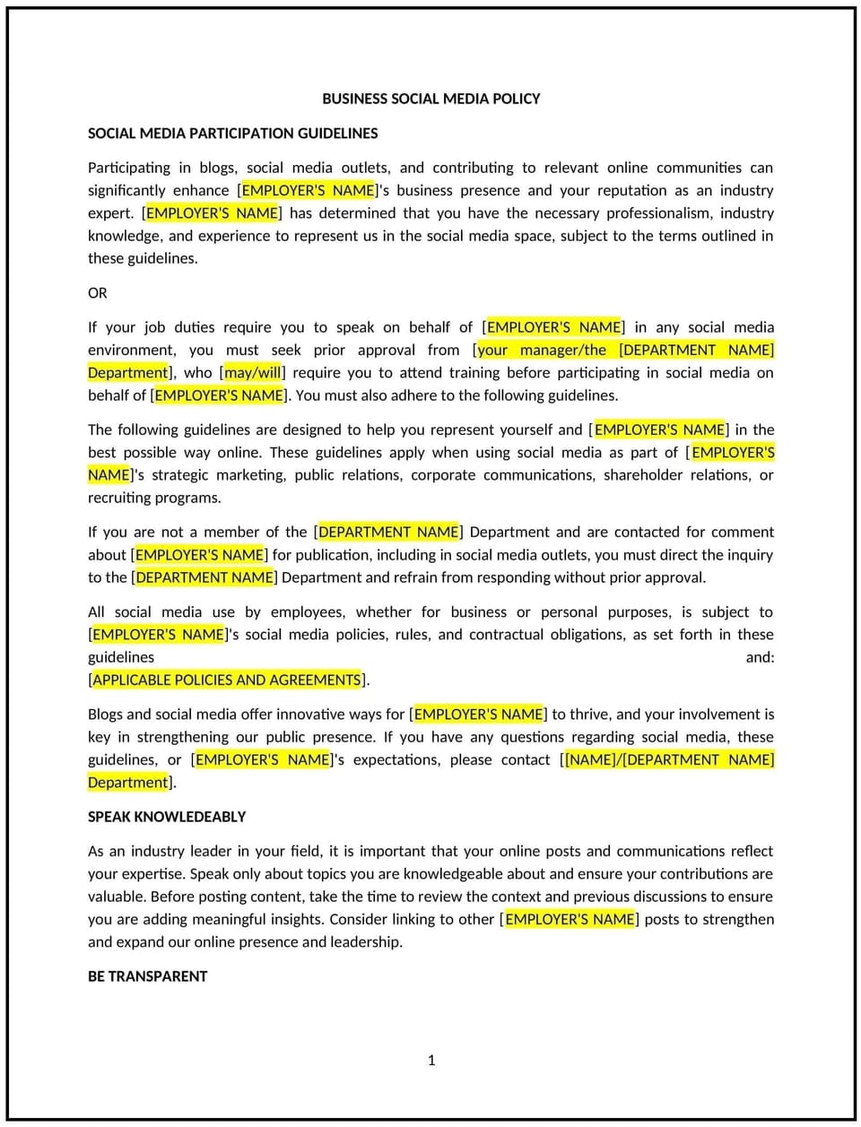 Business social media policy (Kansas): Free template