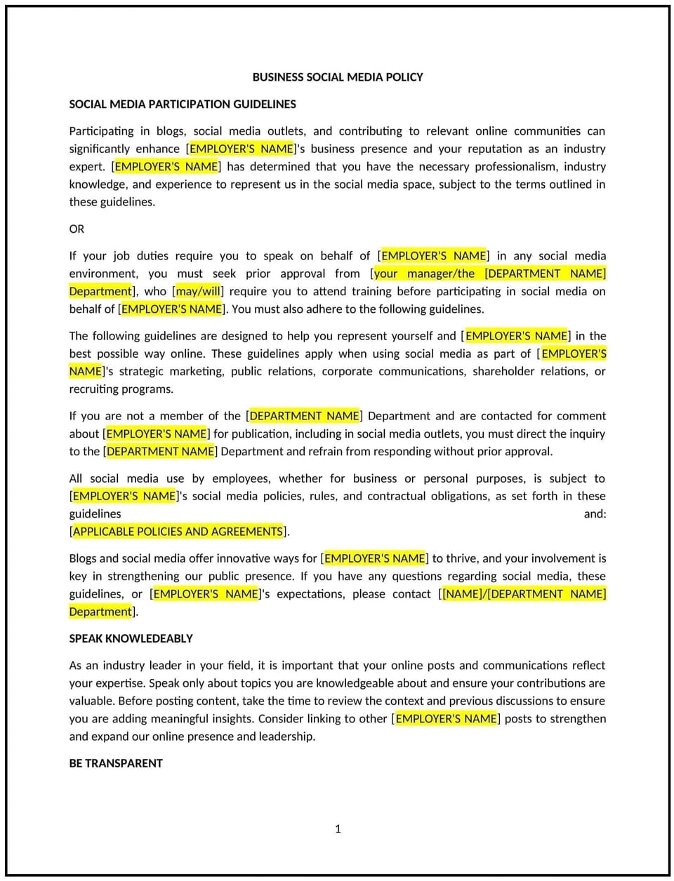Business social media policy (Kentucky): Free template