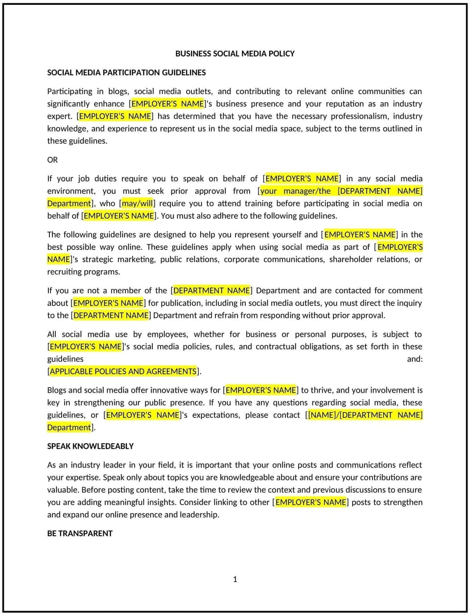 Business social media policy (Louisiana): Free template