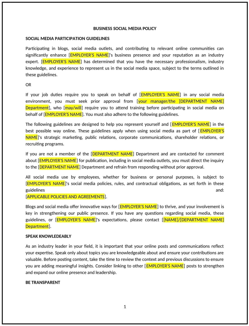 Business social media policy (Missouri): Free template